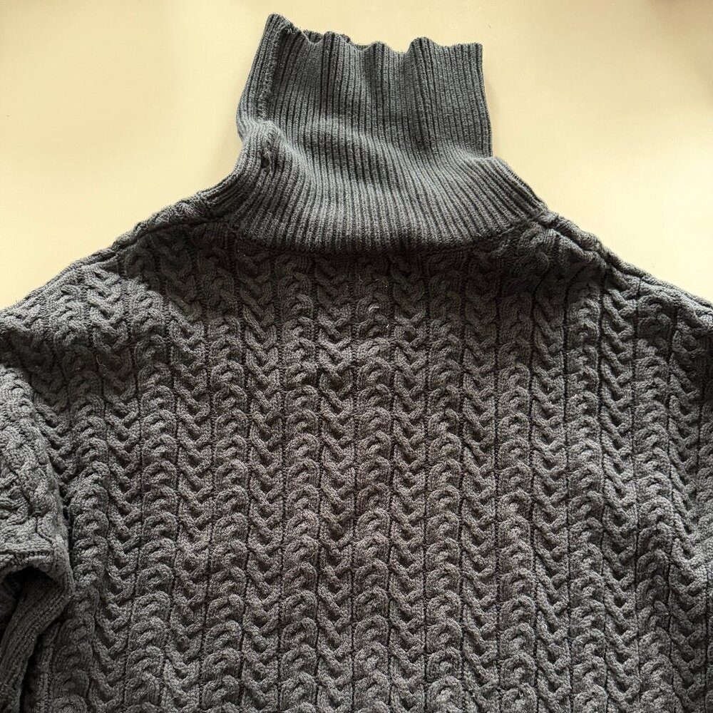 Gray Cable Knit Turtleneck Sweater